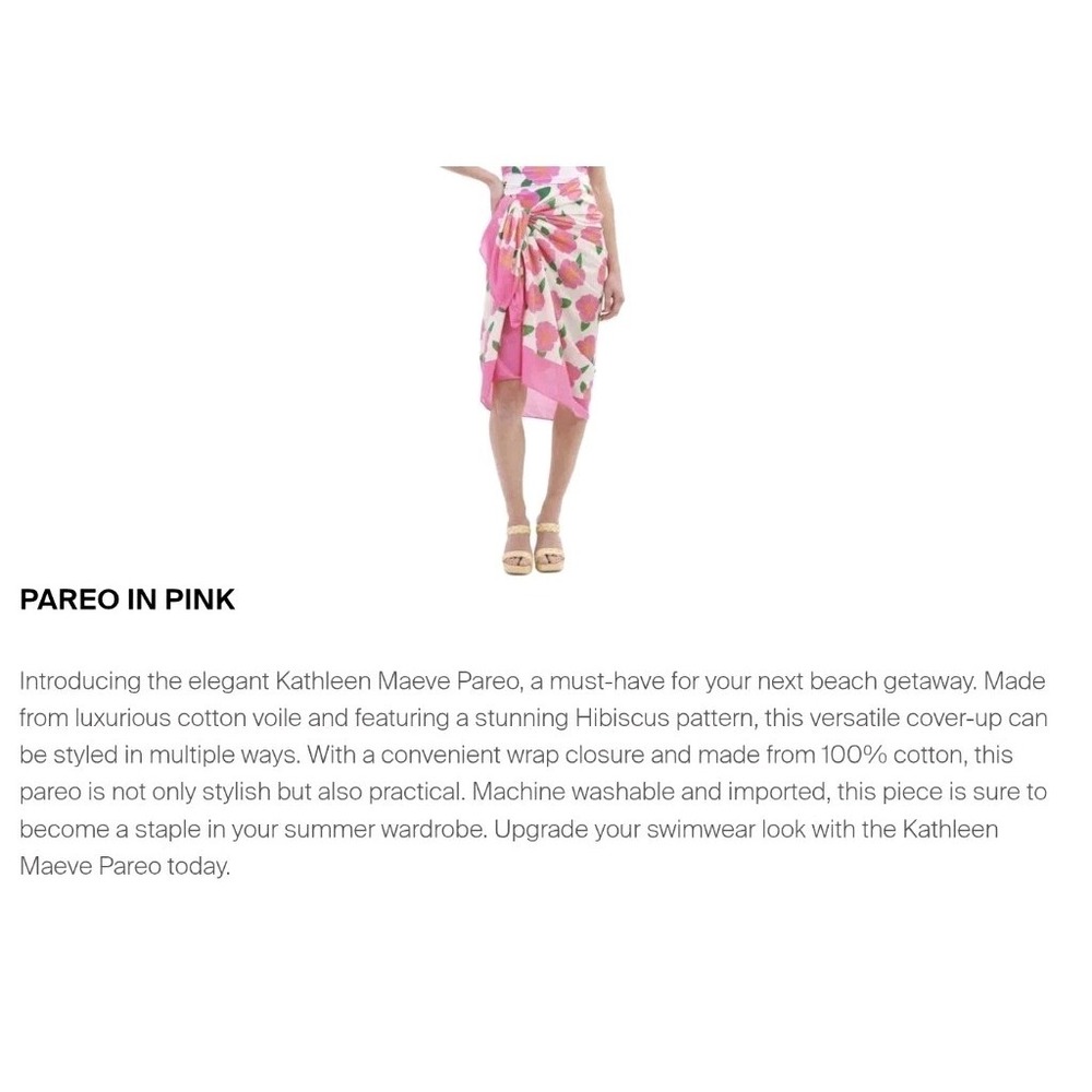 Kathleen Maeve Pareo Pink Hibiscus Floral Cotton Voile Wrap Sarong Cover Up NEW - Picture 2 of 6